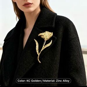 Elegant Gold Floral Rose Brooch Pin for Women